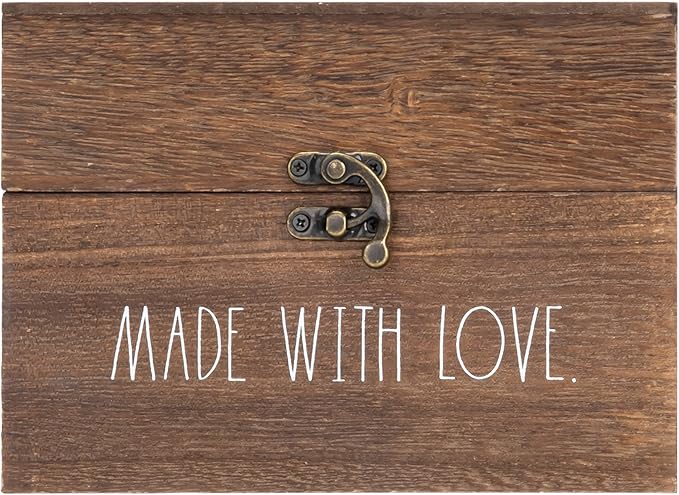 Rae Dunn Rustic Wooden Storage Box - 5x7 inches - Multipurpose Organizer - Recipe Box with Lid and Metal Clasp - Style 4