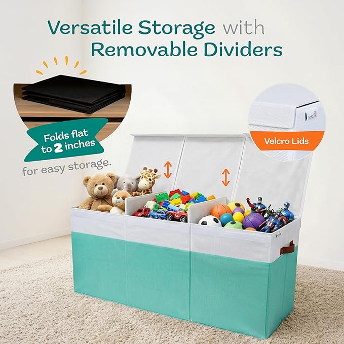 SoftOwl Extra Large Toy Storage Organizer with Lid - Sturdy, Collapsible Toy Chest Storage Box Design - Toys Bin with Dividers for Kids, Nursery, Bedroom, Playroom 37"x16"x14"