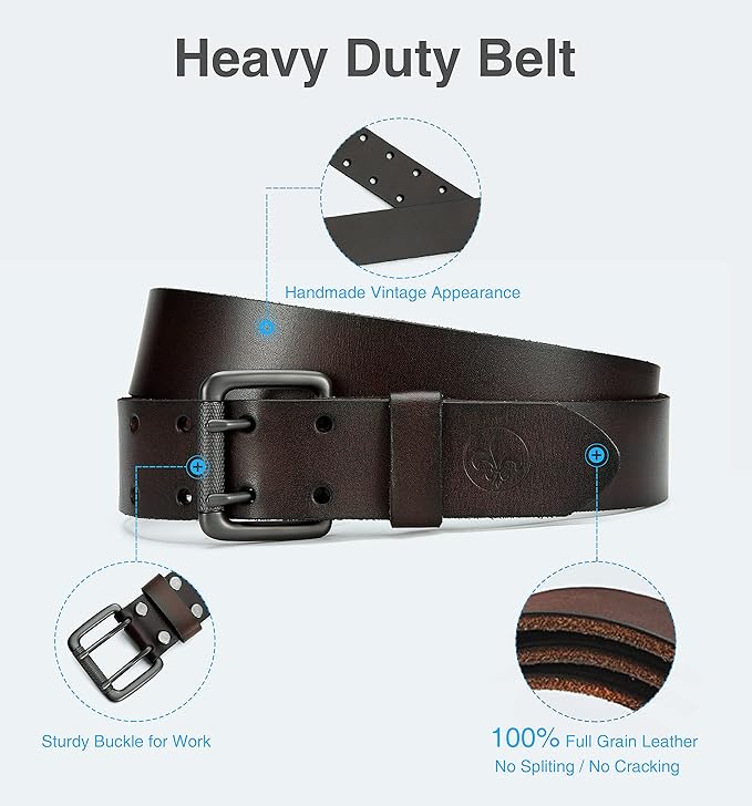 CHAOREN Work Belts for Men Heavy Duty - 1.5" Full Grain Leather Belt Casual - Fully Adjustable, Double Prong