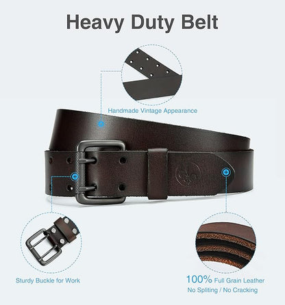 CHAOREN Work Belts for Men Heavy Duty - 1.5" Full Grain Leather Belt Casual - Fully Adjustable, Double Prong