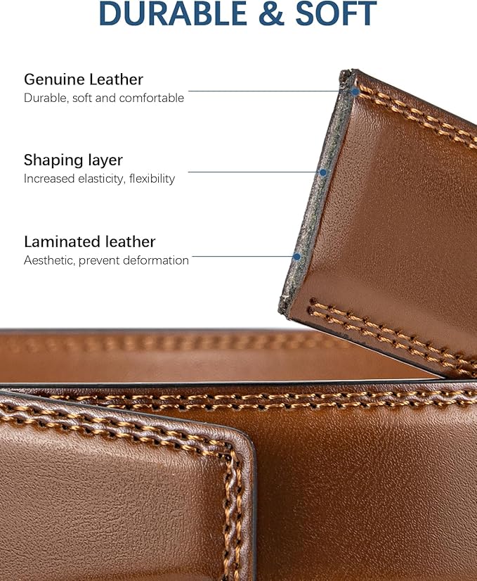 BOSTANTEN Ratchet Leather Belt For Men 2 Pack Dress and Casual with Adjustable Buckle, Trim to Fit