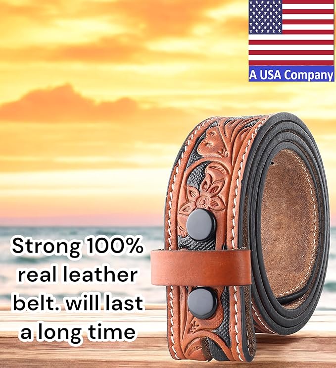 F&L CLASSIC Western Belt without buckle for men – Full Grain Leather Cowboy Belts for jeans - One Piece Leather strap belt