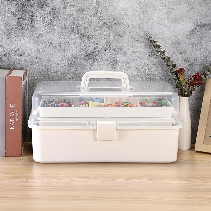 Tackle Box, 16-Inch Extra Large Art Storage Box with 3-Layer Folding Trays, Multipurpose Craft Organizers and Storage w/ Adjustable Dividers, Portable Tool Box for Sewing Supplies,Medicine &Cosmetics