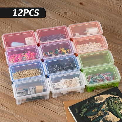 12 PCS testyu Small Storage Containers with Lids, 5" X 2.8" X 2" Stackable Small Plastic Box, Colorful Mini Plastic Storage Box for Jewelry Beads Crafts Items Accessories