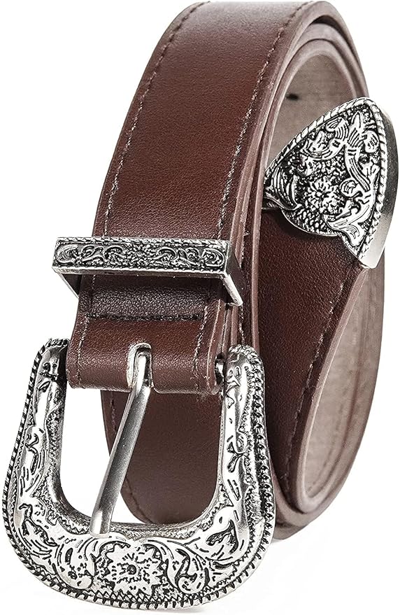 INOGIH Adjustable-Vintage-Western-Cowboy-Belt Women Men - Cowboy-Style Engraved-Buckle Belt for Jeans Pants Dresses