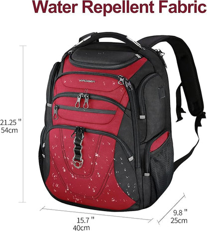 KROSER TSA Friendly Travel Laptop Backpack 18.4 inch XXXL Gaming Backpack Water-Repellent College Daypack Business Backpack with RFID Pockets & USB Port for Men/Women-Black/Red