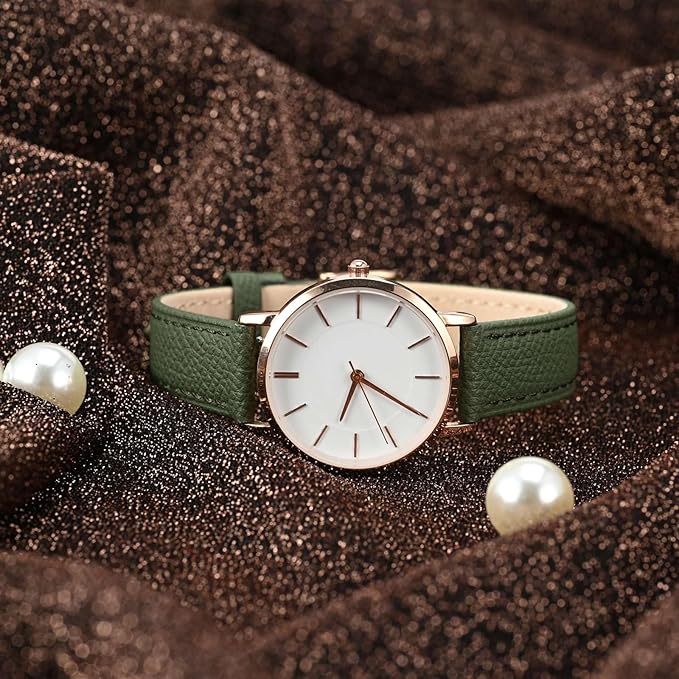 WOCCI 14mm Grace Leather Watch Band for Ladies, Top Grain Leather, Quick Release Replacement Strap with Silver Buckle (Reseda Green)