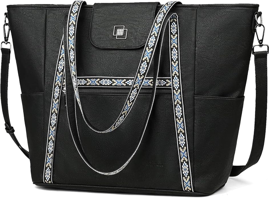 FADEON Large Laptop Tote Bag for Women Designer Leather Laptop Bag Fashion Travel Backpack Purse Shoulder Handbag