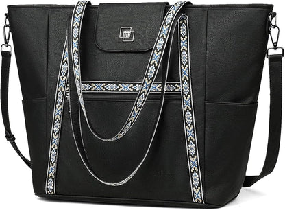 FADEON Large Laptop Tote Bag for Women Designer Leather Laptop Bag Fashion Travel Backpack Purse Shoulder Handbag