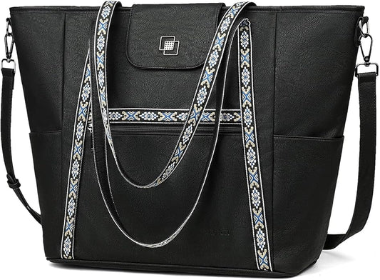 FADEON Large Laptop Tote Bag for Women Designer Leather Laptop Bag Fashion Travel Backpack Purse Shoulder Handbag