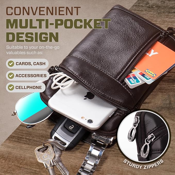 hengwin Leather Cell Phone Holster Fit for iPhone 17 Pro Max 16 Pro Max 15 Pro Max 14 Pro Max Samsung Galaxy A15 S25 Ultra Belt Pouch Crossbody Purse Messenger Bag Wallet Case with Belt Clip (Coffee)