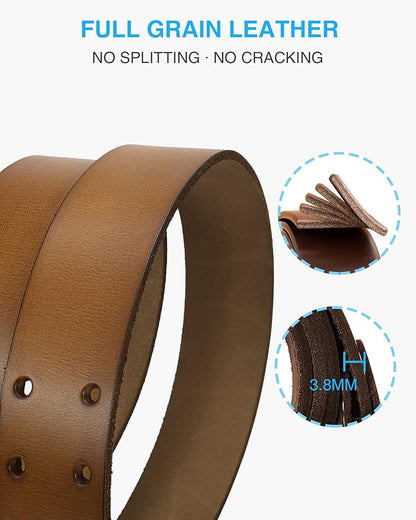 CHAOREN Work Belts for Men Heavy Duty - 1.5" Full Grain Leather Belt Casual - Fully Adjustable, Double Prong