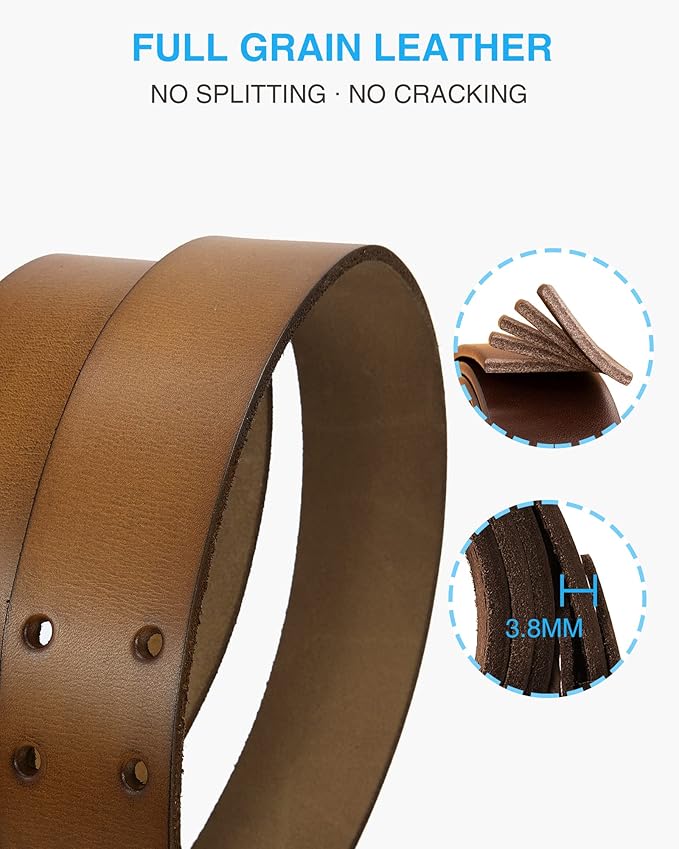 CHAOREN Work Belts for Men Heavy Duty - 1.5" Full Grain Leather Belt Casual - Fully Adjustable, Double Prong