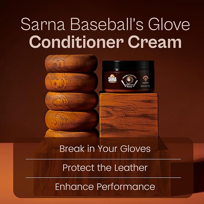 SARNA BASEBALL Glove Conditioner, Cream, 4 Oz – Break in Faster, Keep Leather Maintained – Water-Based, Non-Darkening, No Sticky Residue – Glove Conditioner for Mitts & Softball Gear Made in USA