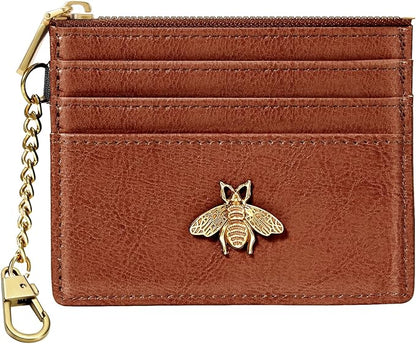 SEAVILIA Card Holder Keychain Wallet for Women with ID Window RFID Coin Purse Bee Gifts Slim Minimalist Small Wallet