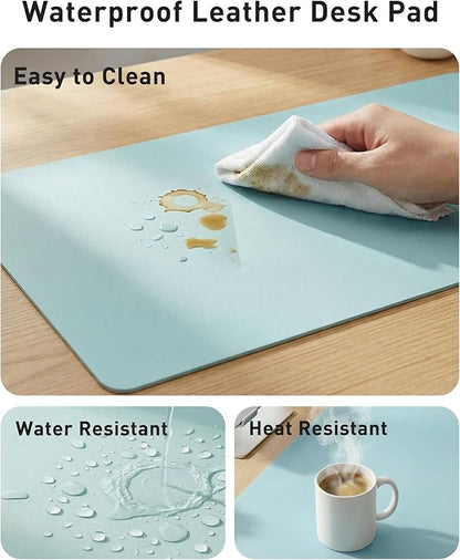Aothia Faux Leather Desk Mat - Large Mouse Pad, Non-Slip PU Leather Blotter, Waterproof Writing Surface for Office and Home (Blue Topaz, 42" x 17")