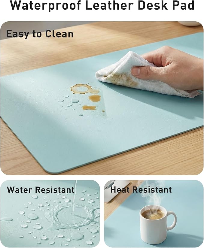 Aothia Faux Leather Desk Mat - Large Mouse Pad, Non-Slip PU Leather Blotter, Waterproof Writing Surface for Office and Home (Blue Topaz, 40" x 24")