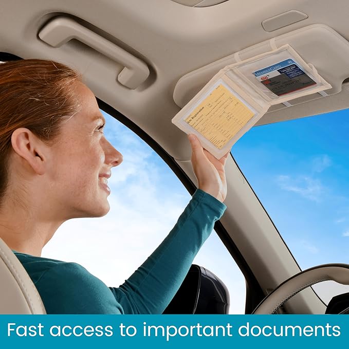 High Road Car Registration and Insurance Card Holder for Sun Visor, Glove Box or Console with 2 Clear Hidden Car Document Pockets and Front Card Pocket