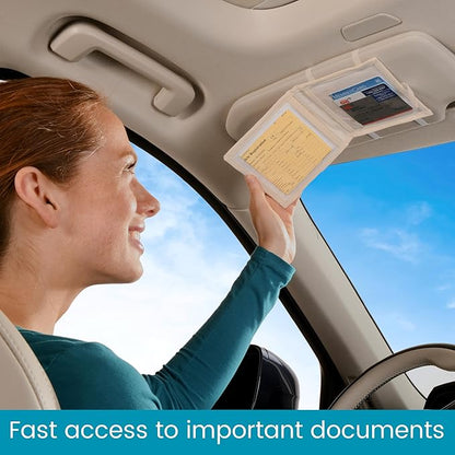 High Road Car Registration and Insurance Card Holder for Sun Visor, Glove Box or Console with 2 Clear Hidden Car Document Pockets and Front Card Pocket