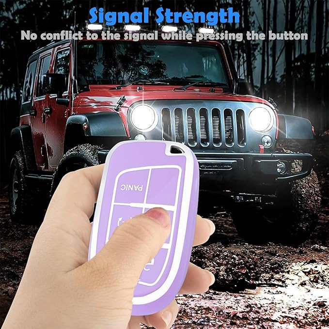 XIYANG TRADE for Jeep Key Fob Cover with Keychain,Soft TPU Key Case Shell Full Protection for Grand Cherokee Renegade Chrysler 200 300 Dodge RAM Durango Challenger Journey Dart Fiat Smart Key (Purple)