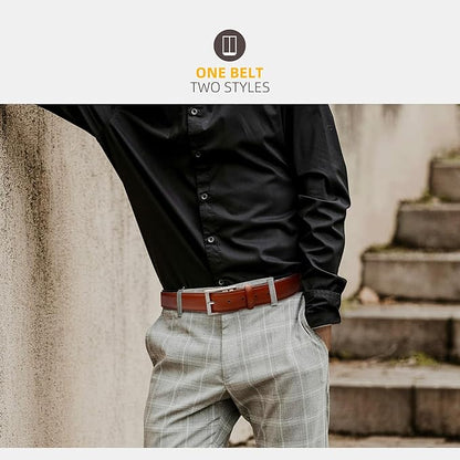 Mens Genuine Leather Dress Belt Classic Casual Belt with Single Prong Buckle for Jeans Pants Work and Business
