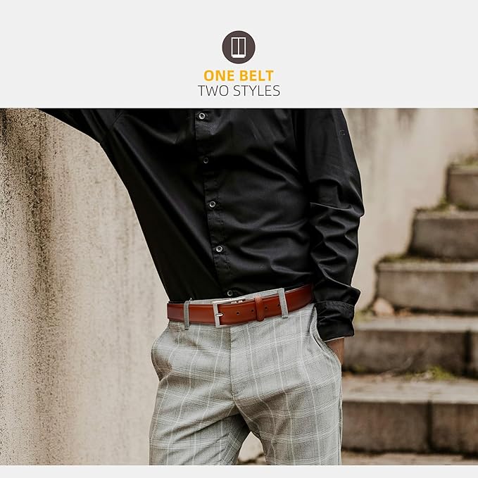 Mens Genuine Leather Dress Belt Classic Casual Belt with Single Prong Buckle for Jeans Pants Work and Business