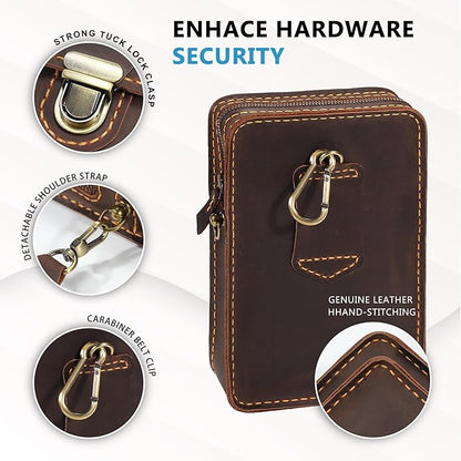 Handmade Genuine Leather Crossbody Phone Bag, Small Belt Pouch with Card Slots, Slim Phone Holster Case for Men & Women