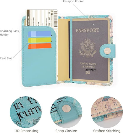 ZOPPEN Passport Holder Women, Passport Cover Travel Wallet Rfid Blocking Passport Wallet Cover Case Travel Essentials Document Organizer, Map