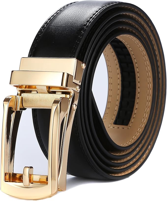 Tonywell Mens Leather Ratchet Belts with Click Buckle Perfect Fit Dress Belt 30mm Wide