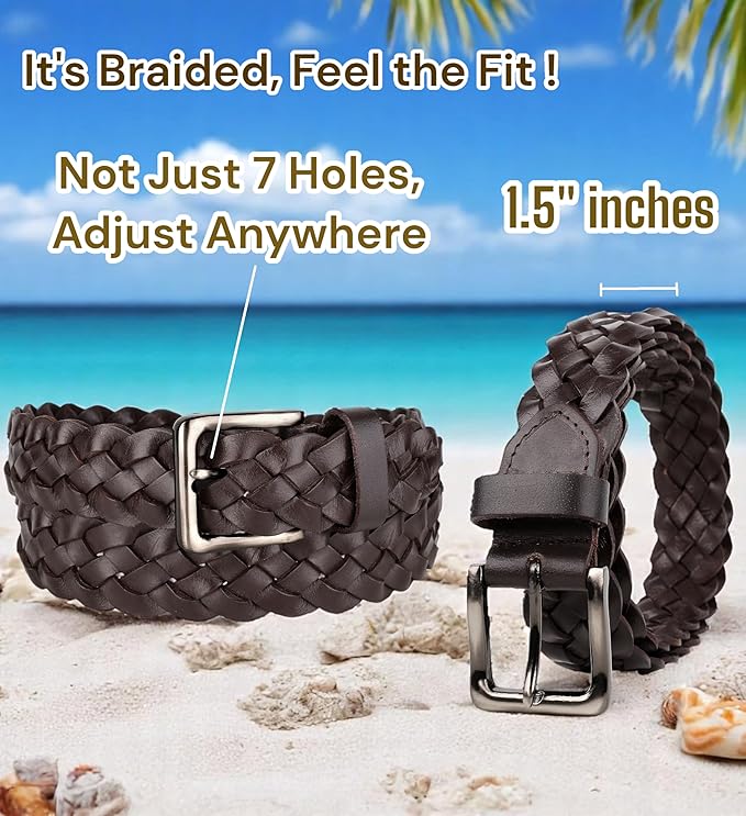 F&L CLASSIC Leather Braided Belts for Men - Mens Casual Woven Leather Belt for Dress Pants
