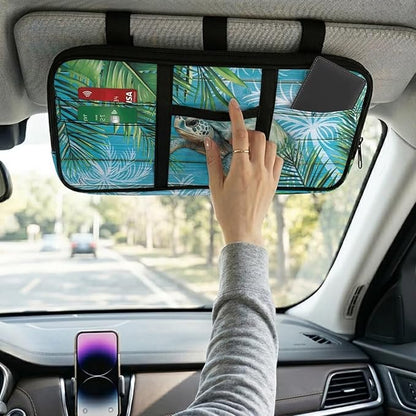 Cute Print Car Sun Visor Organizer Multi-Pocket Visor Storage Pouch Sunglasses Holder Sunvisor Storage Bag with Zipper Pockets,Adjustable Straps,Sea Turtle