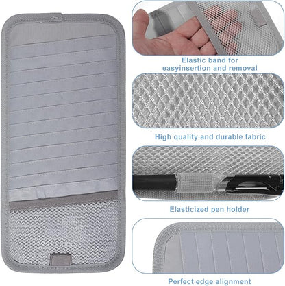 Visor CD Holder, Sun Visor CD Holder, Grey Car Visor CDs Holders with 12 Disc Sleeves 1 Mesh Pocket 1 Pen Holders & Elastic Strap