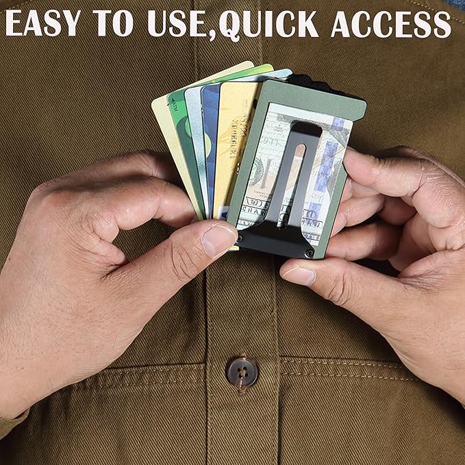 Minimalist Slim Wallet for Men,RFID Blocking Metal Wallet,Aluminum Credit Card Holder & Money Clip 12-15 Cards,Slim Rfid Front Pocket Mens Wallet.Matte Green