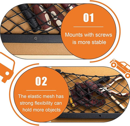 Frienda 2 Pcs Car Storage Net Bag, ABS Plastic Framed Mesh Net Holder, Phone & Cargo Organizer with Screws for Auto, Rv, Boat, Truck Pocket Storage (14 x 7.3 Inch)