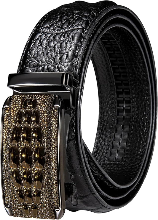 Barry.Wang Mens Belts Leather Ratchet Automatic Buckle Slide Click 1 3/8" Designer Dress Fashion Classic Casual Work Business