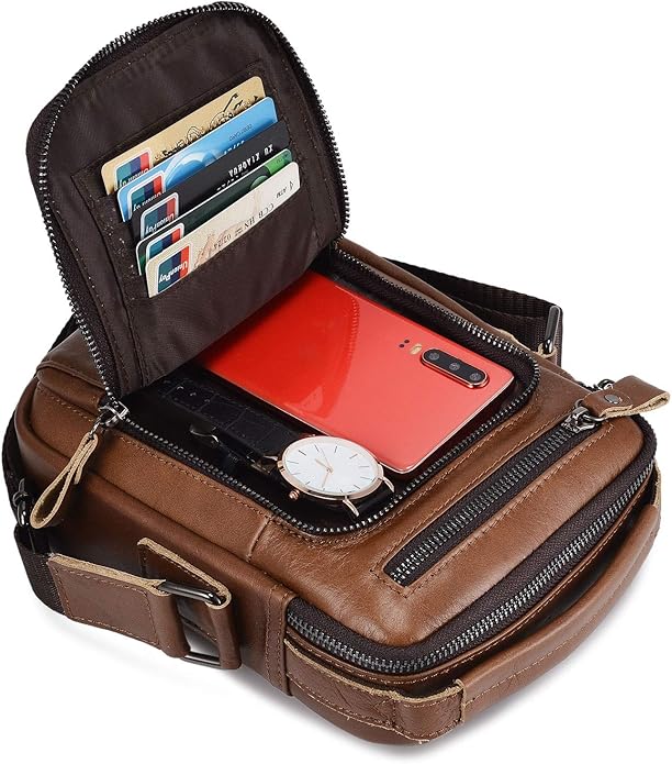 BAIGIO Genuine Leather Small Messenger Bag for Men Shoulder Bag for Ipad Crossbody Bag Men Handbag Satchel Travel Business