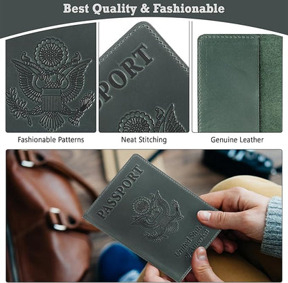 Shvigel US Leather Passport Book Cover - Thin American Travel Passport Holder - Premium International USA Passport Protector Case for Women Men (Green Vintage)