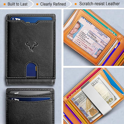 BULLIANT Men Wallet Airtag&Standard Use,Slim Front Pocket Wallet Money Clip for Gifg Men RFID Blocking 11Cards