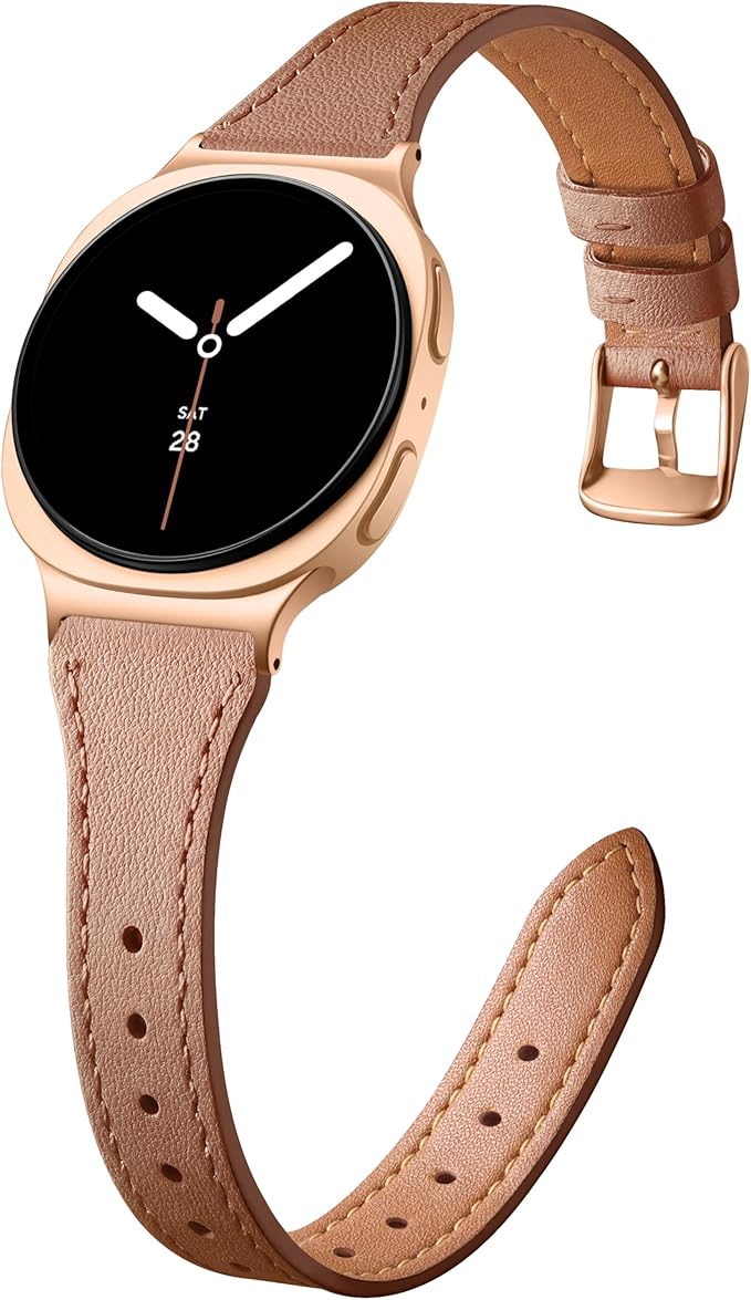 GEAK Slim Leather Band Compatible with Samsung Galaxy Watch 8 40mm 44mm/Watch 8 Classic 46mm, No Gap Adjustable Genuine Leather Replacement Dressy Strap for Samsung Watch 8 Bands Women