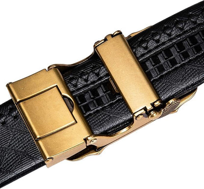Dubulle Designer Mens Belts, Sliding Automatic Buckle Ratchet Dress Belt TOP Genuine Leather Strap Gifts