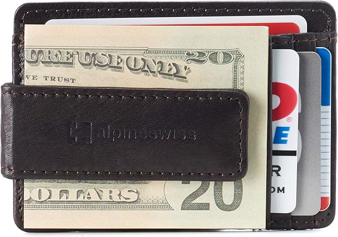 Alpine Swiss Harper Mens RFID Slim Money Clip Front Pocket Wallet Minimalist Leather ID Card Holder | RFID, Slim, Money Clip, Front Pocket, Minimalist, ID Card Holder