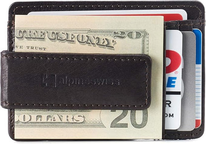 Alpine Swiss Harper Mens RFID Slim Money Clip Front Pocket Wallet Minimalist Leather ID Card Holder | RFID, Slim, Money Clip, Front Pocket, Minimalist, ID Card Holder