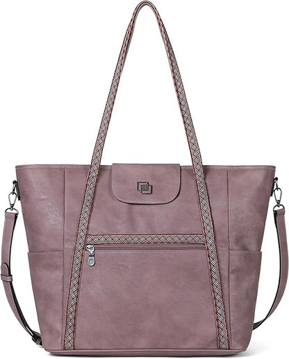 FADEON Large Laptop Tote Bag for Women Designer Leather Laptop Bag Fashion Travel Backpack Purse Shoulder Handbag