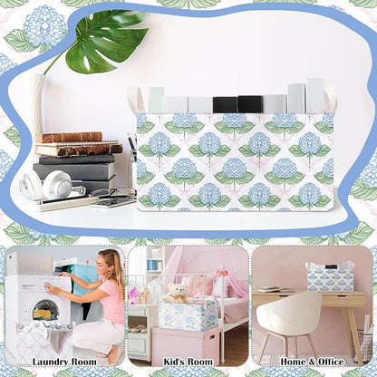 Boao 3 Pcs Watercolor Floral Storage Bin Wildflowers Collapsible Large Storage Baskets for Gifts Canvas Laundry Basket Foldable Box with Handle for Office Home Bedroom Clothes