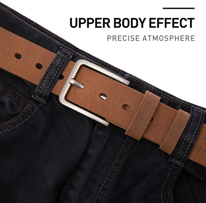 BISON DENIM Men's Belts Leather Dress Genuine Leather Classic Heavy Duty Buckle Belt Casual for Jeans