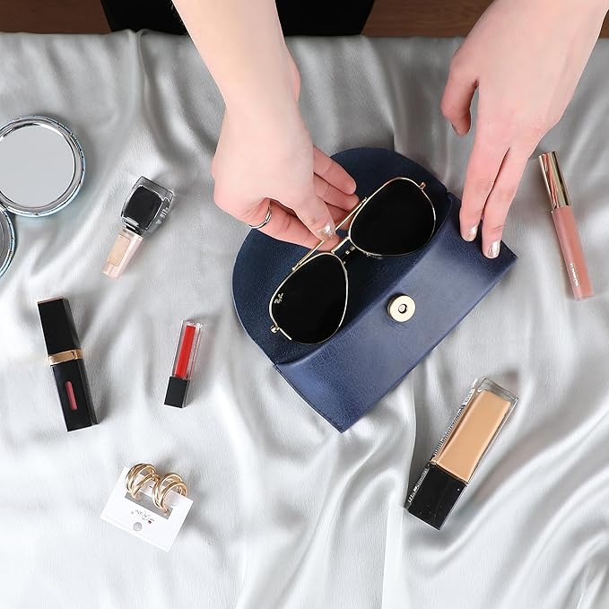 Leather Sunglasses Case Genuine Eyeglass Holder Reading Glasses Protector Vintage Eyewear Storage for Men and Women