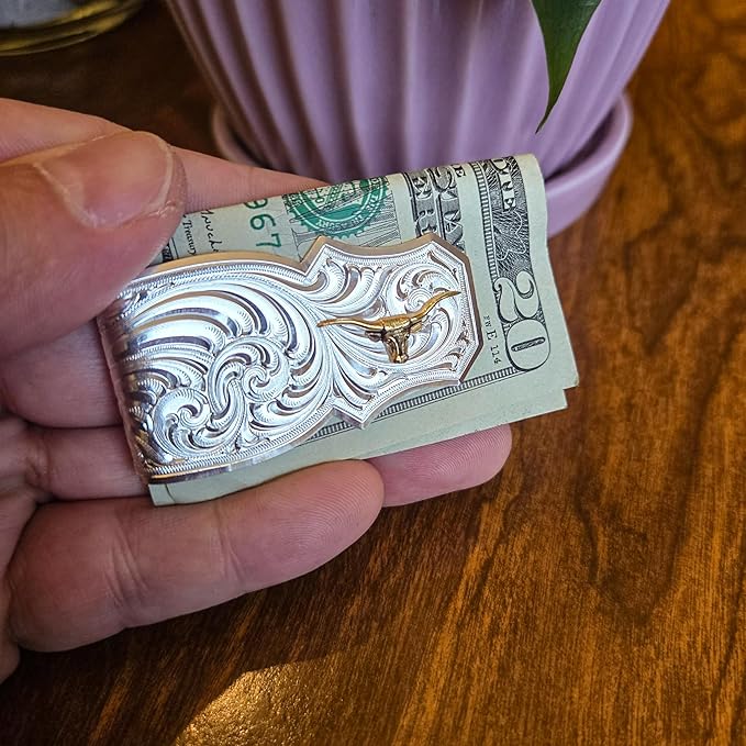 Montana Silversmiths Made in the USA Western Lifestyle Money Clip (Trail Boss with Longhorn)