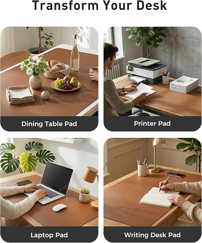 Aothia Faux Leather Desk Mat - Large Mouse Pad, Non-Slip PU Leather Blotter, Waterproof Writing Surface for Office and Home (Brown, 63" x 17")