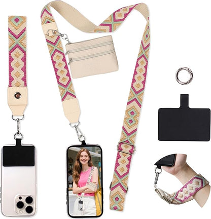 FUVLIFE Phone Lanyard Crossbody Wrist Strap, Adjustable Clip and Go Strap for Phone with Wallet Crossbody, Phone Strap with Zippered Pouch, Universal Hands-Free for All Cell Phone