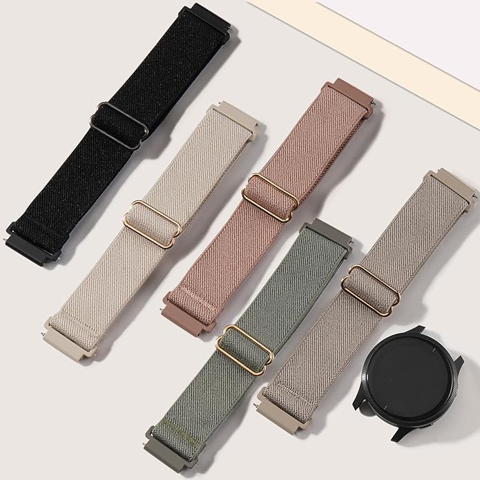 5 Pack Stretchy Nylon Watch Bands Compatible with Garmin Vivoactive 5/6/Forerunner 55/165,20mm Soft Elastic Fabric Adjustable Replacement Sport Straps for Garmin Venu Sq 2 Women Men